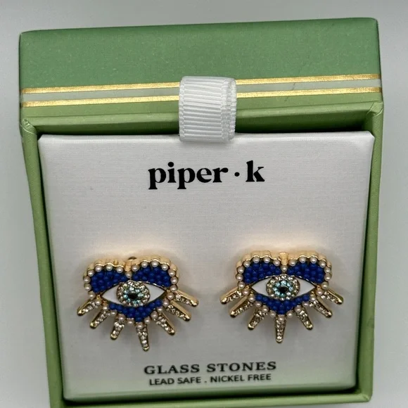 Piper Blue and Gold Starburst Earrings - Picture 3 of 5